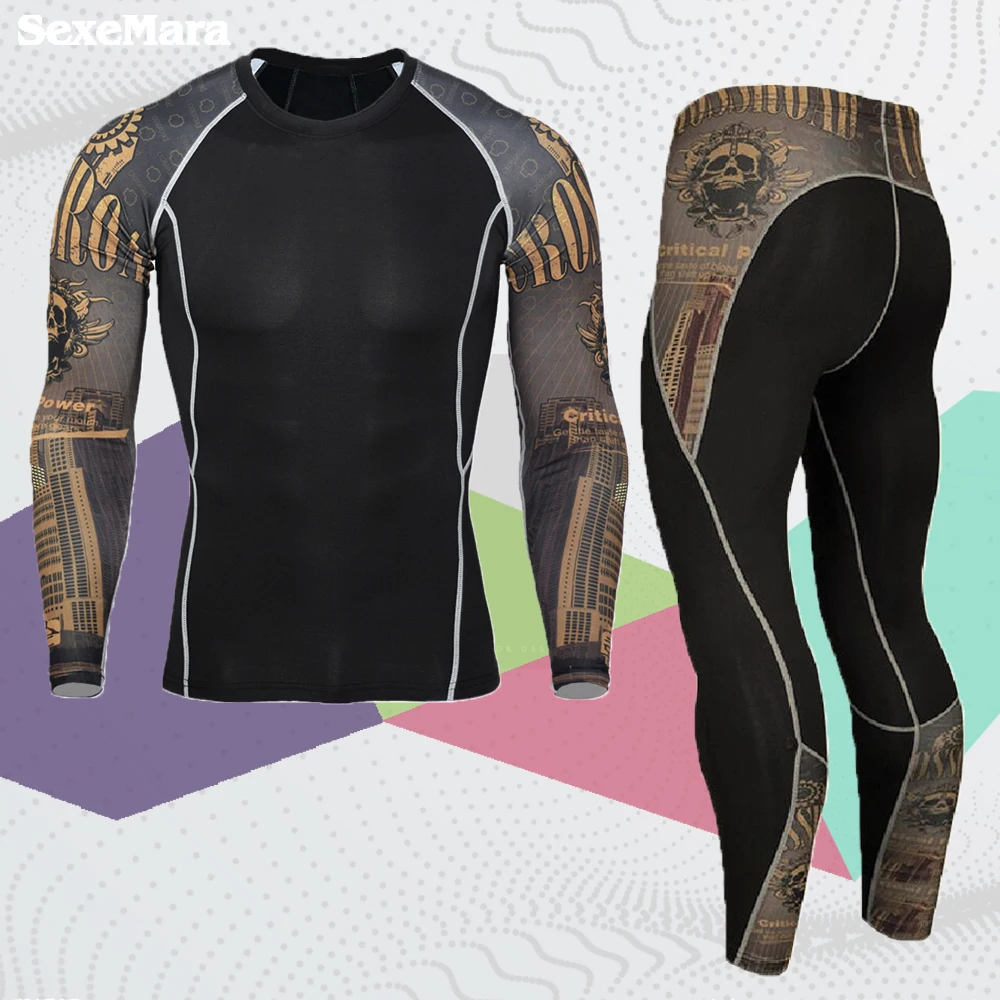 

MMA Long Sleeve Men's Sport Suit Compression Sportswear Set Men Thermal Fitness Clothing Tracksuit For Man
