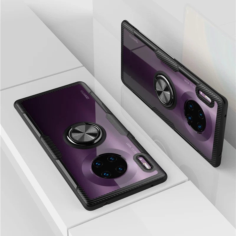

2020 for Huawei Mate 30 Pro Case Original Luxury Soft TPU PC Cover Funda Aluminum Ring Car Mount Bracket Drop Resistant Stand