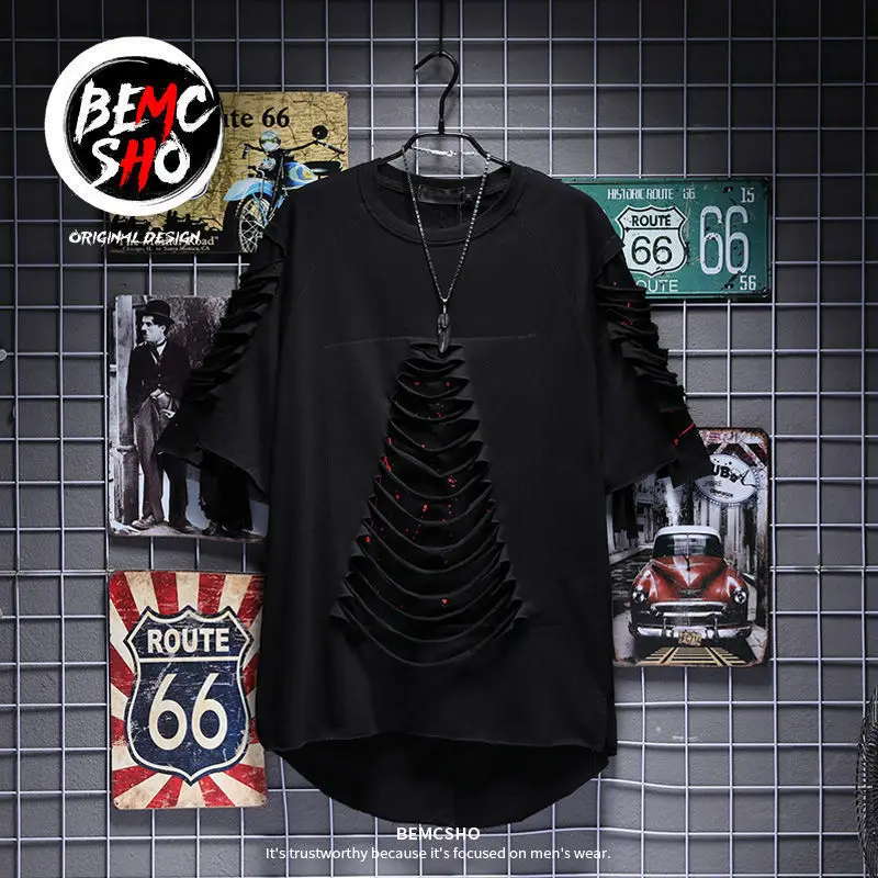 

Summer Korean Version Ins European American Hip Hop Half Sleeve Loose And Versatile Trend Hole T-Shirt Student Fitness Stringer