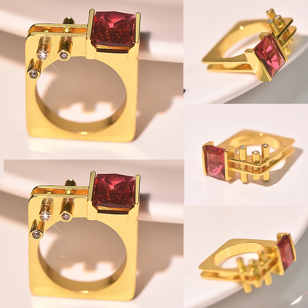 2020 современное кольцо с изображением здания снаряжение милый красный кристалл