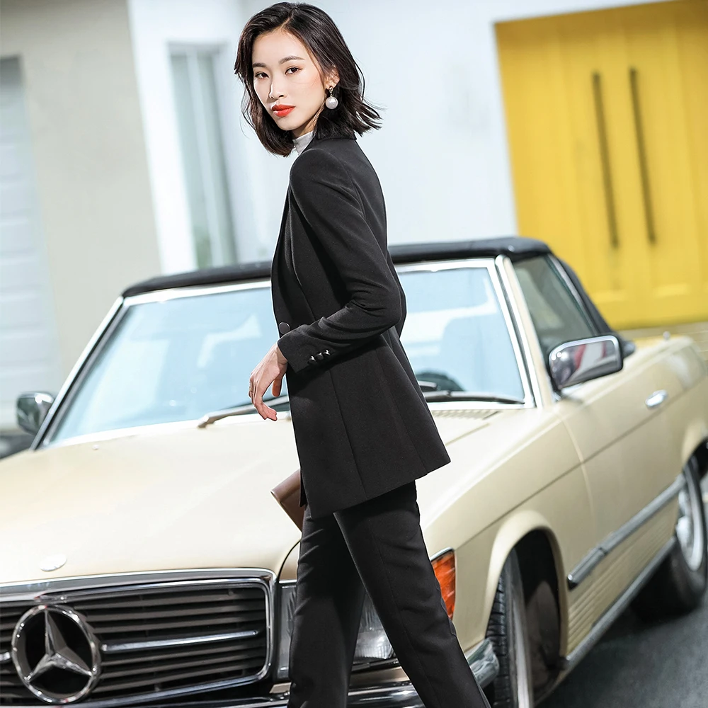

High Quality Fashion Women Ladies Work Pant Suit S-5XL Apricot Black Single Button Slim Business 2 Piece Set