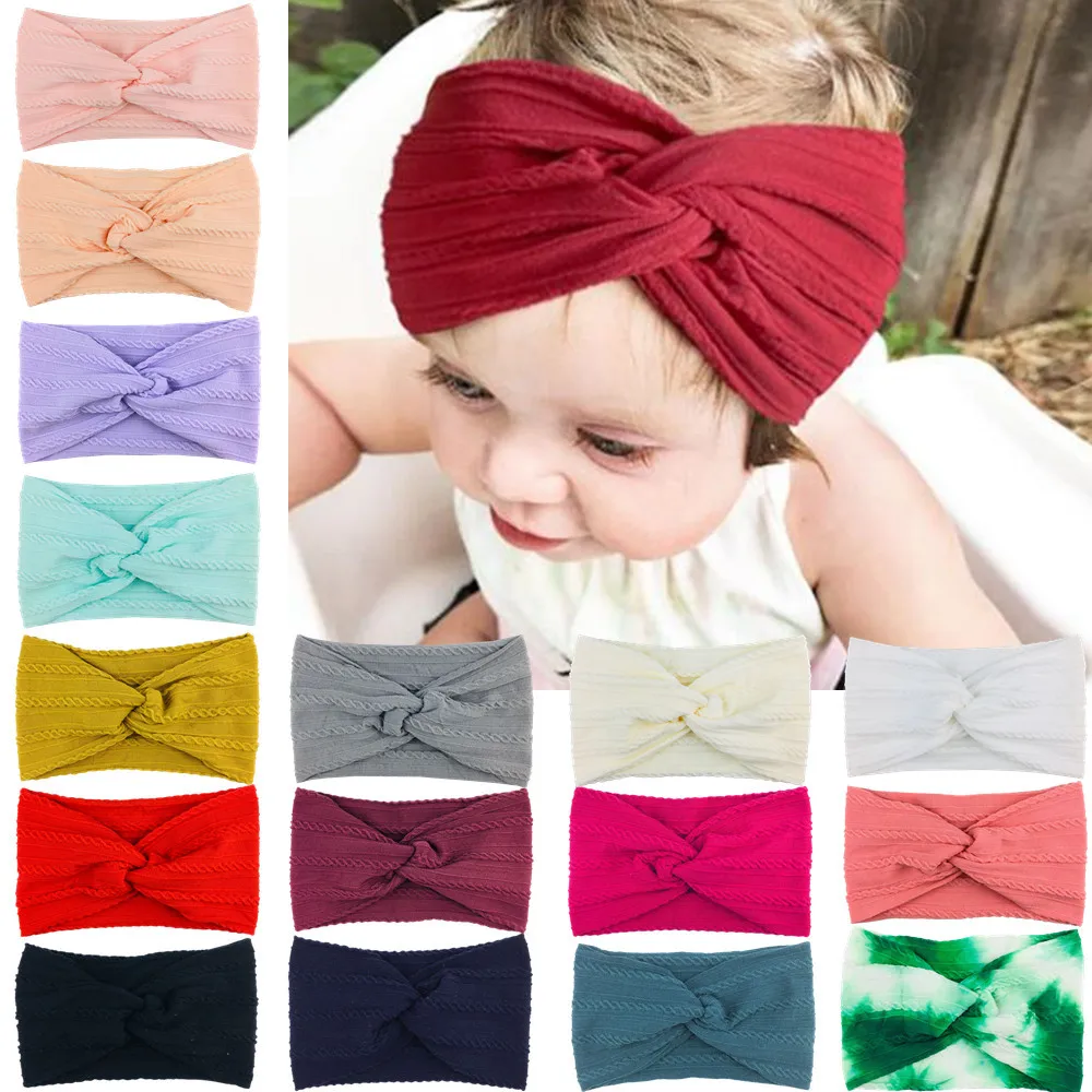New Style Children's Hairband, Baby Solid Color Nylon Wide Bandana Kids Headwear Baby Accessories Newborn Headscarf Baby Turban