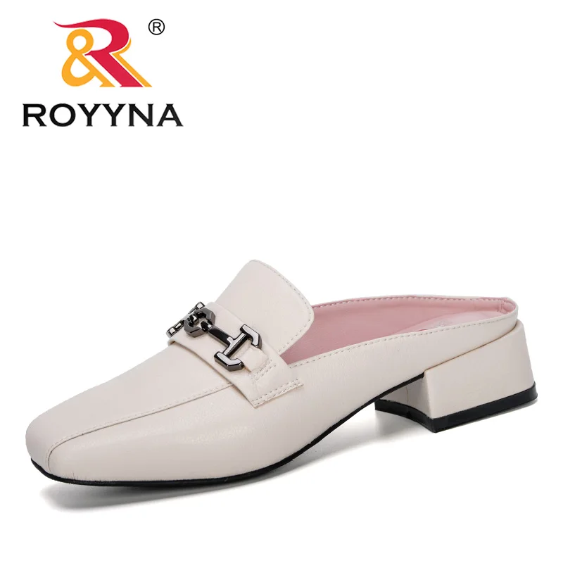 ROYYNA 2020 New Designers Popular Flat Shoes Fashion Mules Women Square Toe Slip On Sandalias Woman Slipper Summer Sandals Comfy | Обувь