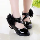 Детская обувь для девочек, туфли на высоком каблуке с цветами для принцесс, Детские Модные Кожаные Туфли Мэри Джейн для танцев, Вечерние Нарядные танцевальные туфли для девочек