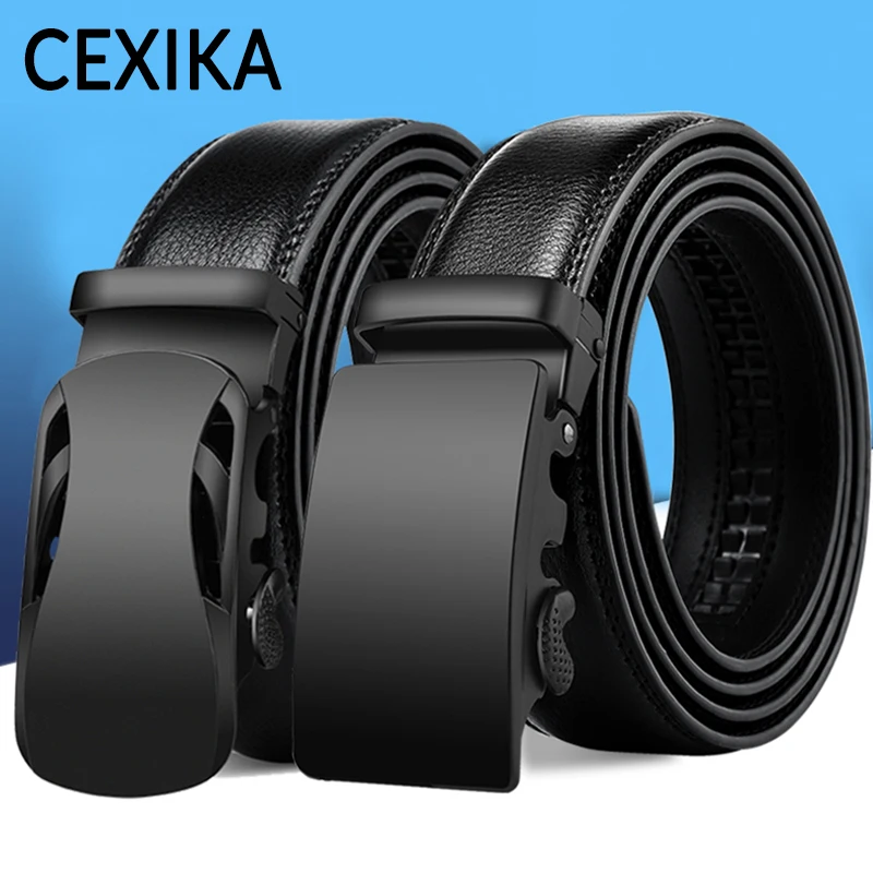 

CEXIKA Black Automatic Buckle Belt for Men Women Unisex 130 140 150cm Plus Size Business Leather Belts for Jeans Waist Waistband