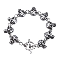 punk rock skull bracelets men stainless steel shiny skull charm link chain bangles male gothic jewelry accessories gs0042