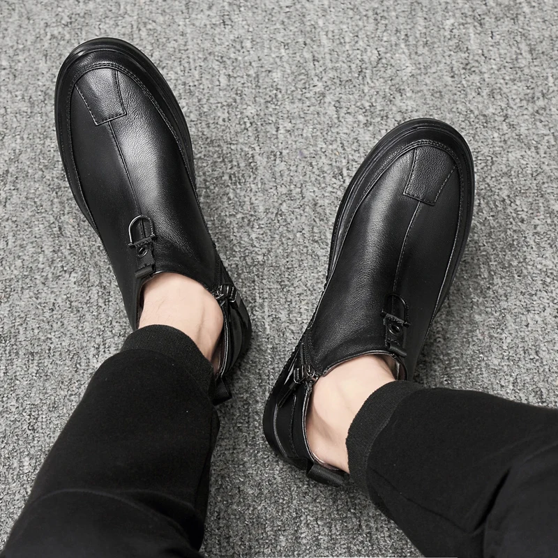 

Shoes Men Genuine Leather Flat Shoes Winter Shoes Fashion Ankle Boots High Quality Brand Outdoor Walking Footwear Zapatos Hombre