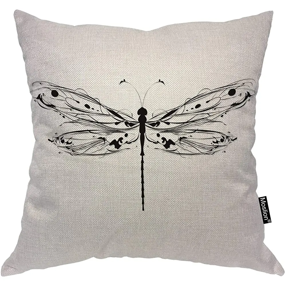 

Moslion Dragonfly Decorative Pillow Covers 16x16 Inch Animal Insect Dragonflies Wings Nature Sketch Throw Pillow Case Cotton
