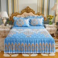 3 piece pure cotton sheet set princess bed skirt bedspread home thickened frosted lotus leaf sheet set bed