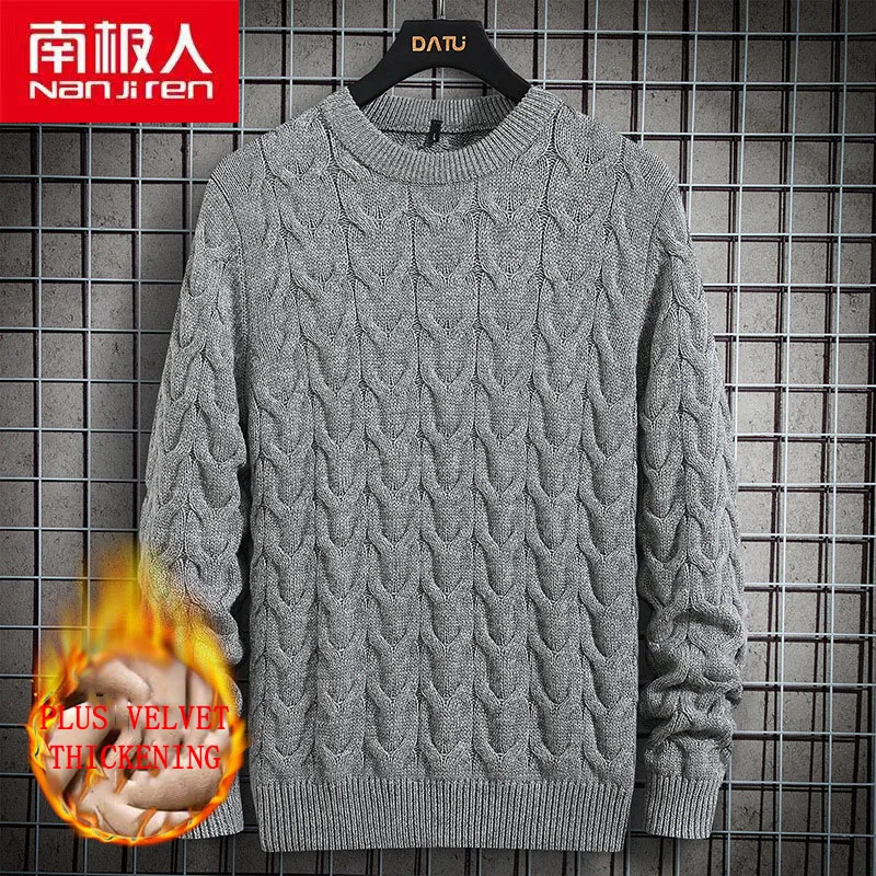 

Nanjiren men Clothing Men Pullovers Flat Knitted O-neck Casual Solid Color Long Sleeves Cotton Thick Warm Men Sweater