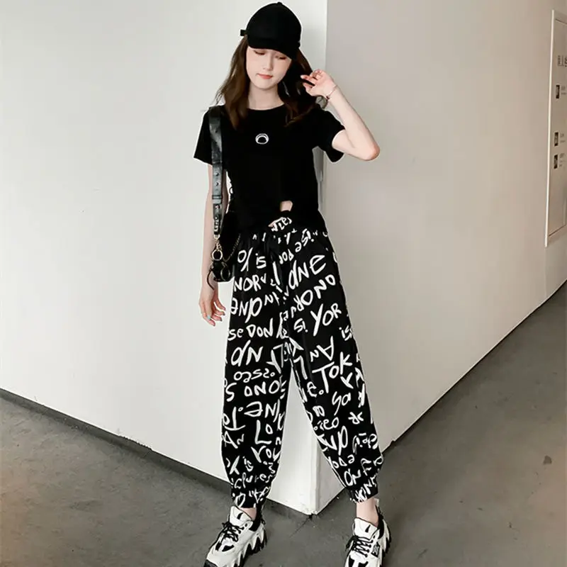 

2020 Summer Graffiti Print Sweatpants Women Streetwear Fashion Baggy Women Trousers Print Hip Hop Black Harem Pants