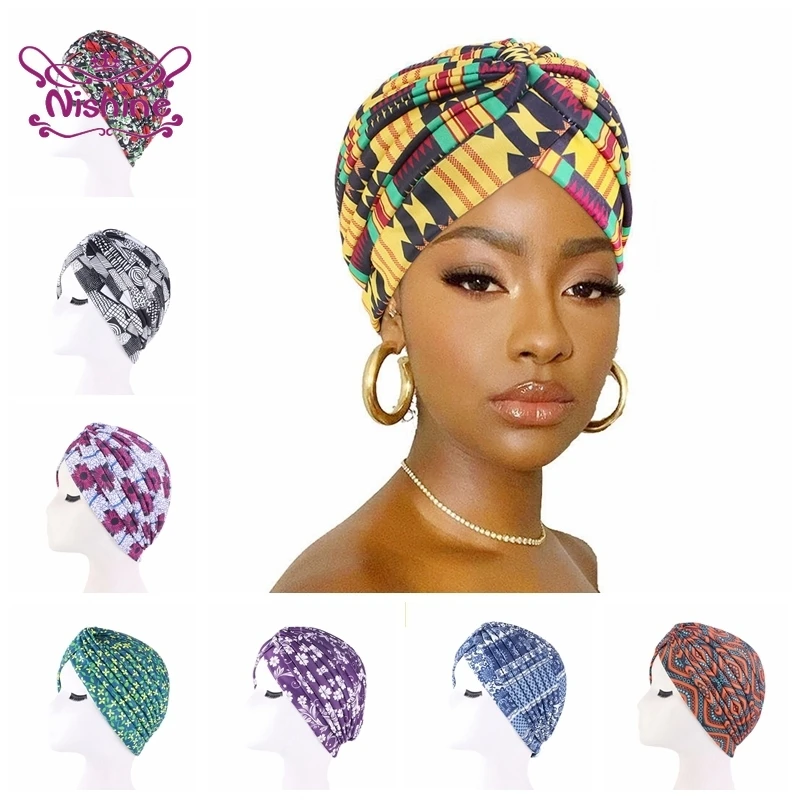 

Nishine Vintage Flowers Pattern Women Hair Care Bonnet Fashion Print Crossed Turban Caps Lady Sports Yoga Hat Hairdressing Tools