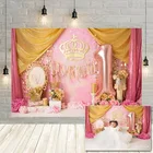 Фотофон Avezano для первого дня рождения девочки, розовый цветочный Рисунок короны, детский портрет, декоративный фон
