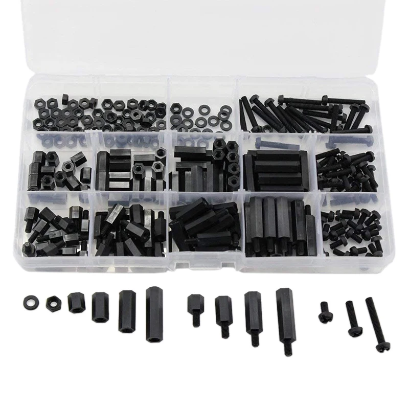 

TOP 260PCS M3 Male Female Nylon Hex Spacer Standoff Screw Nut Threaded Pillar PCB Motherboard Assorted Assortment Kit