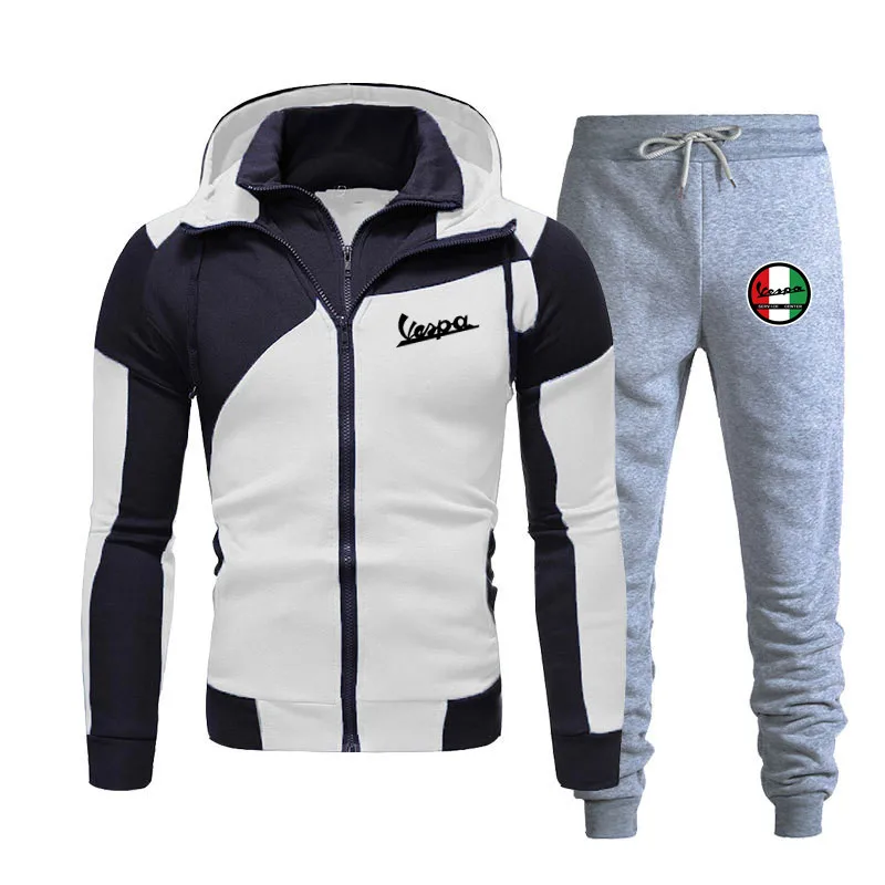 

2021 Spring Autumn New VESPA Logo Printing Men's Zipper Hoodie + Pants Two-Piece Fashion Casual Hot-Selling Fitness Sports Suit