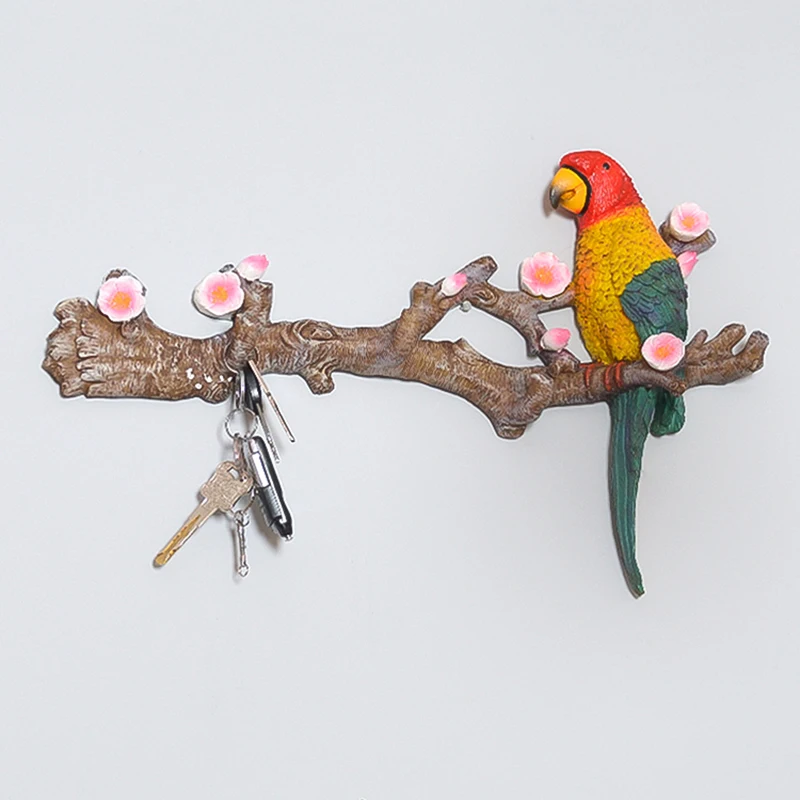 Nordic Creative Resin Two Color Parrot Decorative Hook Porch Bedroom Living Room Wall Coat Rack Drilling Installation