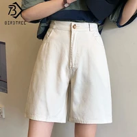 korean style cotton shorts for women 2021 summer button fly high waist pockets casual bottoms all match b06214k