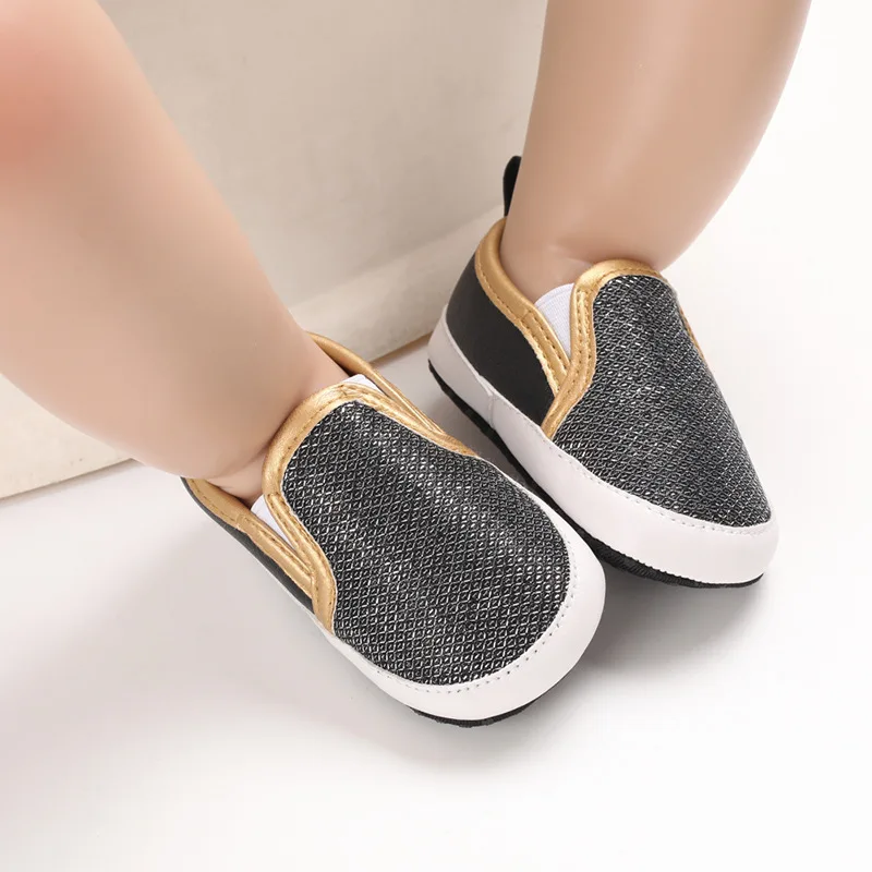 

Toddler Baby Boy Girl Crib Shoes Soft Soled Lace up Shoes Sneaker Newborn Infant Prewalker 0-18M Black Golden baby boy shoes PU