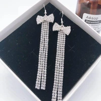 new popular fashion rhinestone earrings bow shaped tassel earrings bridal earrings wedding accessories