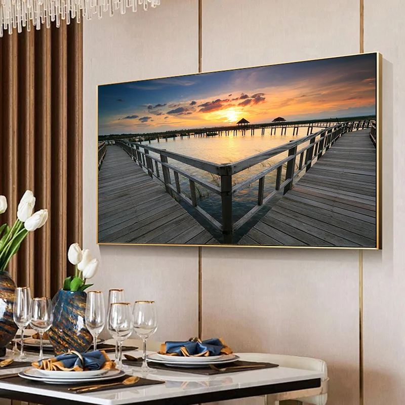 

Sunsets Natural Dusk Pier Landscape Posters and Prints Canvas Painting Panorama Scandinavian Wall Art Picture for Living Room