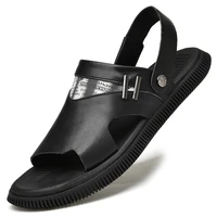 summer genuine leather sandals for men luxury open toed mens sandals outdoor beach flip flops rear strap adjustable slippers