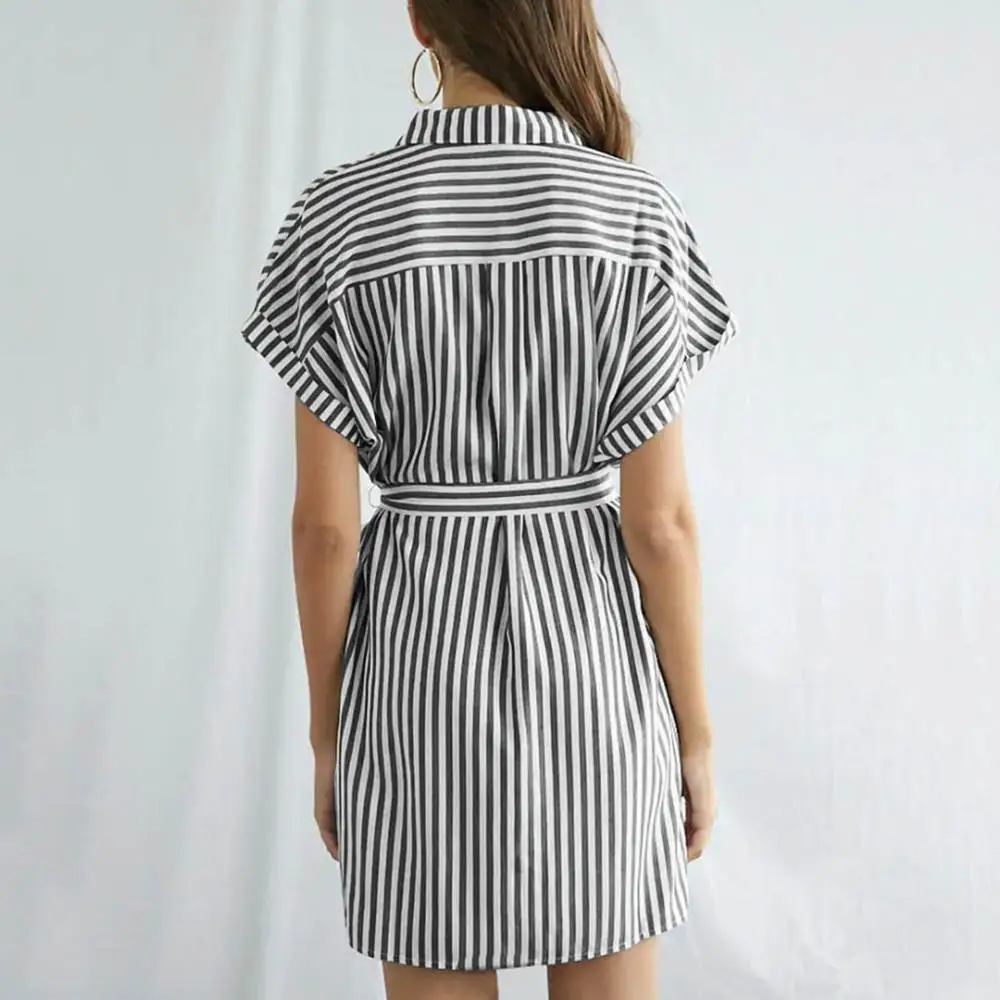 Женское Полосатое облегающее платье с коротким рукавом Повседневное отложным