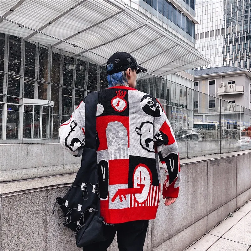 

New Men Sweaters Patchwork Streetwear Pullover O-neck Long Sleeve Hip Hop Men Autumn Harajuku Couple Sweaters Loose Pullover Men