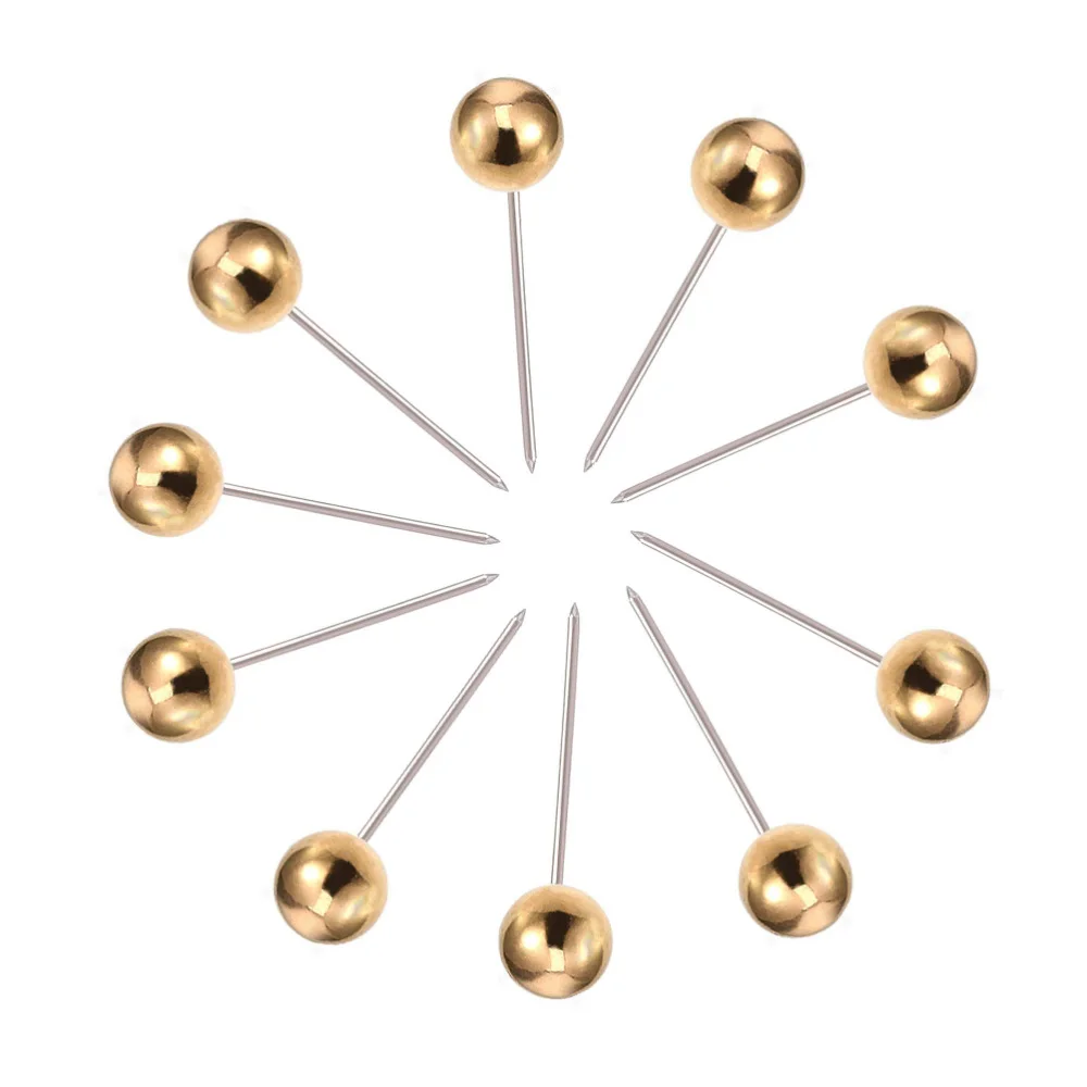 

400PCS Round Head Map Flag Push Map Tacks Metal Fixed Round Needle Cork for School Home Office (Golden)