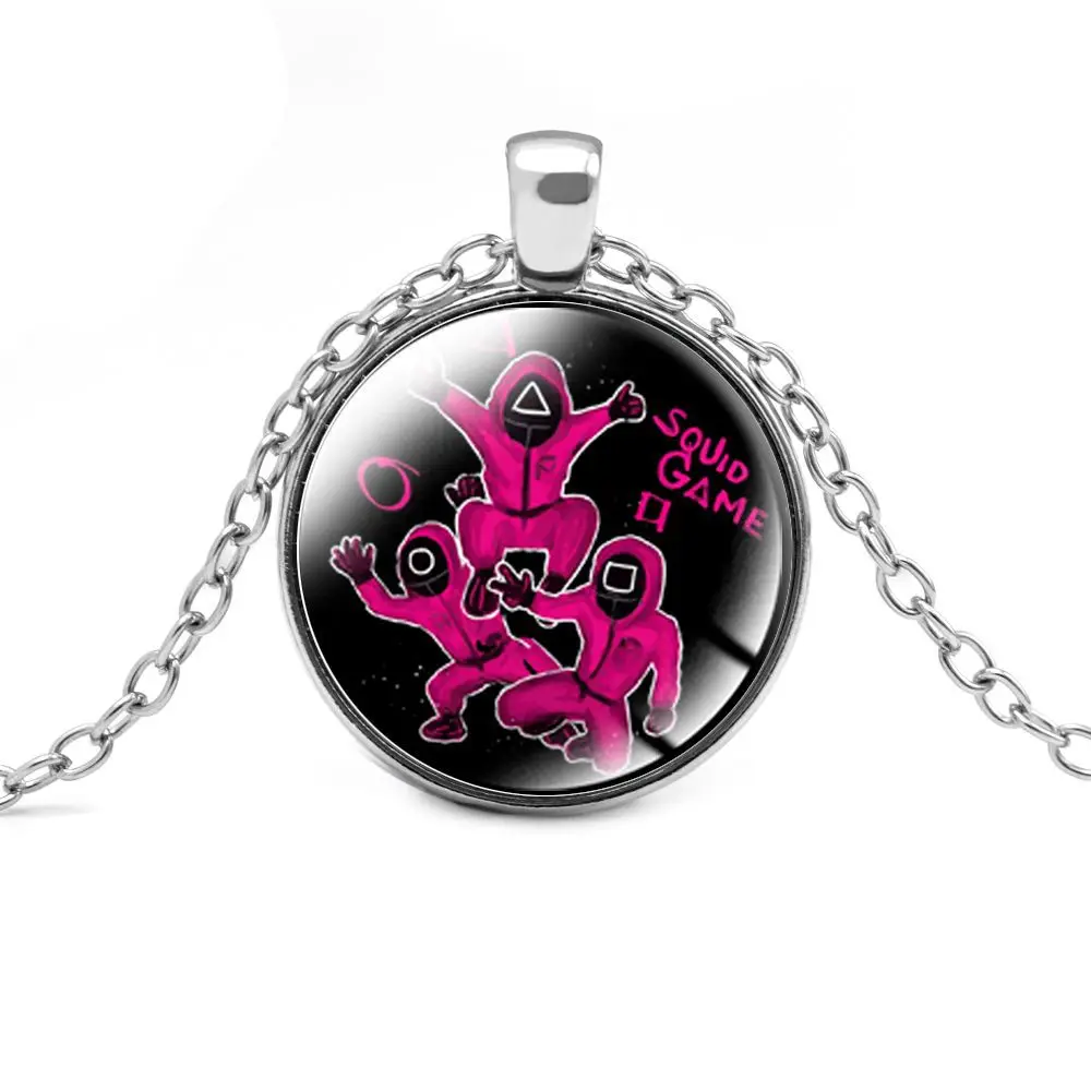 

Movie Squid Game Logo Necklace Men's Glass Pendant Necklace Gold Chain Jewelry Role Playing Game Necklace Punk Accessories