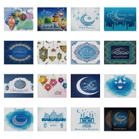 sky blue ramadan series moon printed cotton linen non slip insulation kitchen placemat dining table coaster dish cup mats home