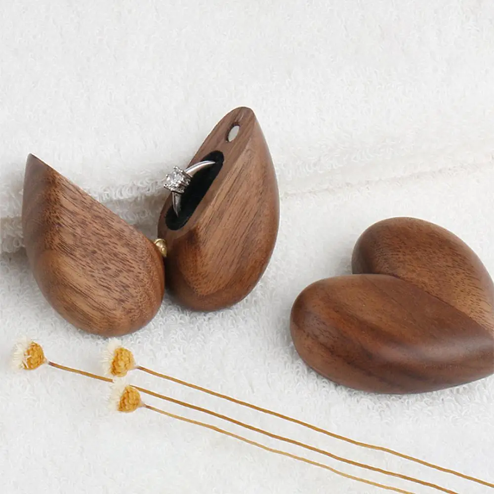 Лидер продаж 80% коробка для колец в форме сердца Деревянный чехол хранения