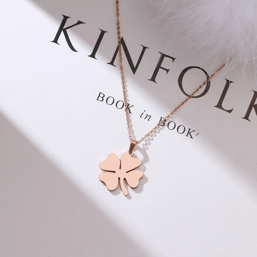 CACANA 316L Stainless Steel Clover Necklace Rose Gold Colors Bijoux Collier Elegant Women Jewelry Party Gifts Wholesale | Украшения и