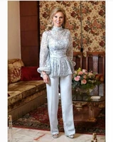 high collar mother of the bride dresses with peplum lace long sleeves wedding guest dress pant suits robe de soir%c3%a9e de mariage