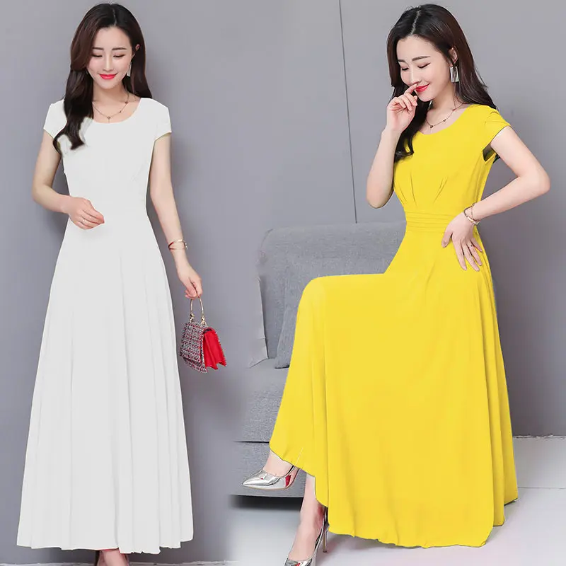 Женское шифоновое пляжное платье с рукавом бабочкой и круглым вырезом|Женские