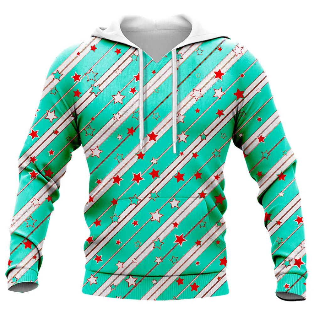

CLOOCL Striped Hoodies 3D Graphic Christmas Theme Hoodie Casual Tops Pocket Pullovers Fashion Festival Coat Men Clothing