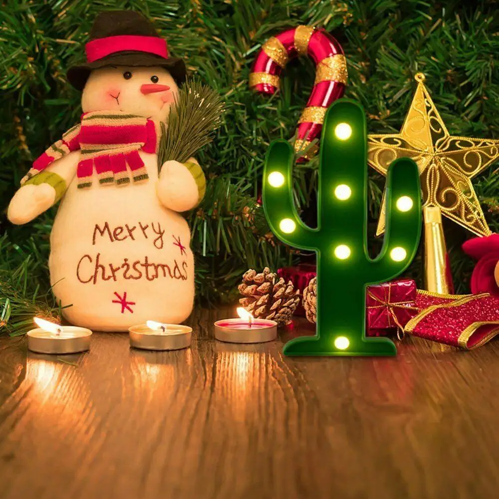 Светодиодный неоновый светильник в форме кактуса с основанием настольная лампа