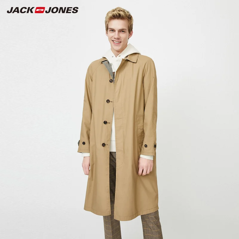 Мужской Двусторонний Тренч JackJones модный средней длины с лацканами базовая