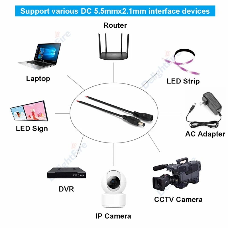 5 шт. DC Мощность помощью соединительного кабеля 5x2 1 мм Мужской Женский Разъем