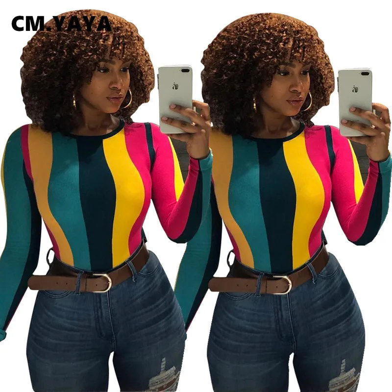 S XXL 2019 на весну и зиму Цвет Полосатый Принт футболки топы одежда с длинными