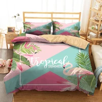 complete double bed cover cartoon summer flamingo printed comforter duvet clothes with pillowcases king queen sinlge size