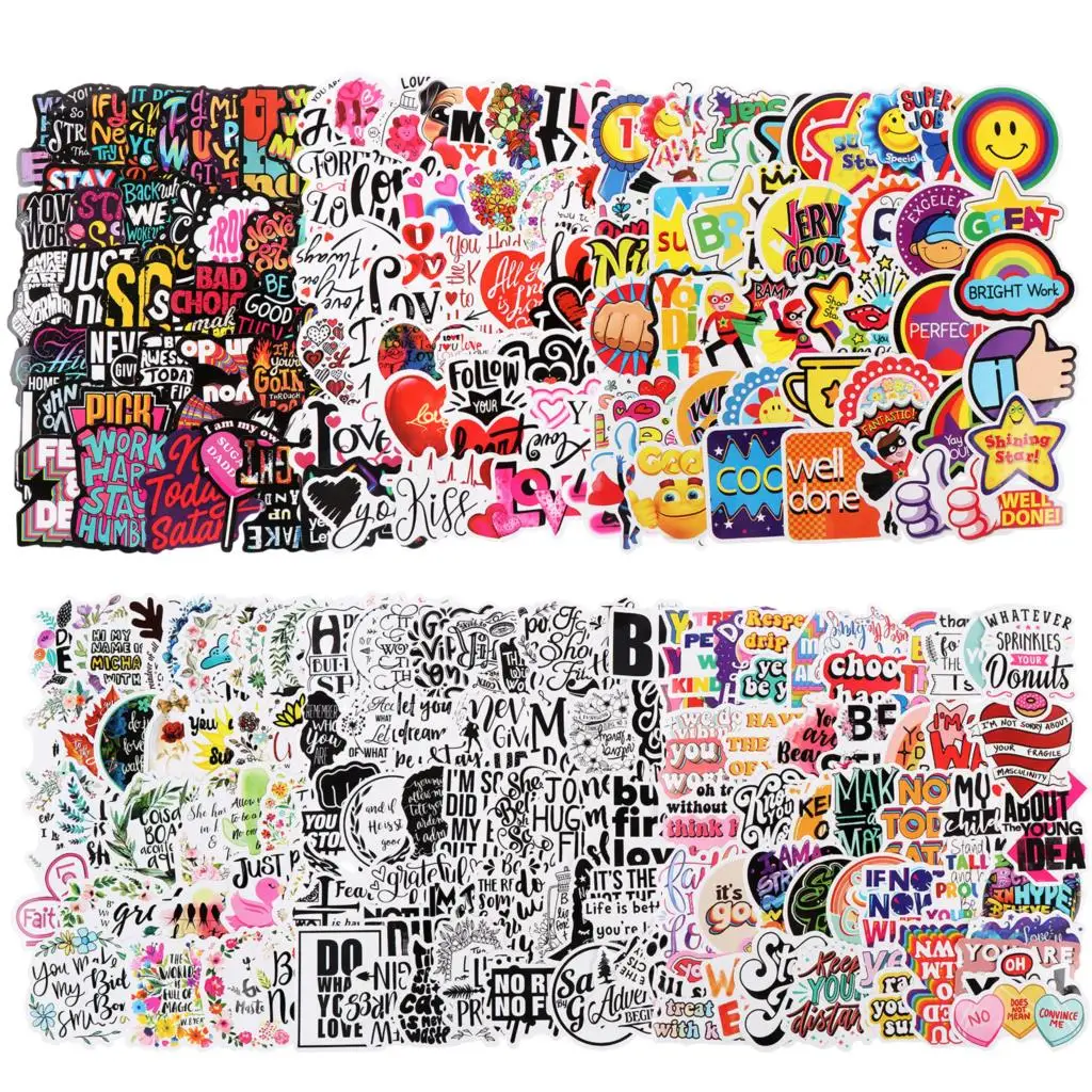 

300 Pcs Inspirational Phrase English Slogan Graffiti Stickers Trolley Case Notebook Mug PVC Waterproof Stickers