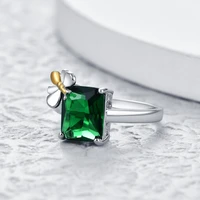 vintage square green zircon stone silver color ring unique vivid little bee ring cute fashion ball party jewelry for women gift