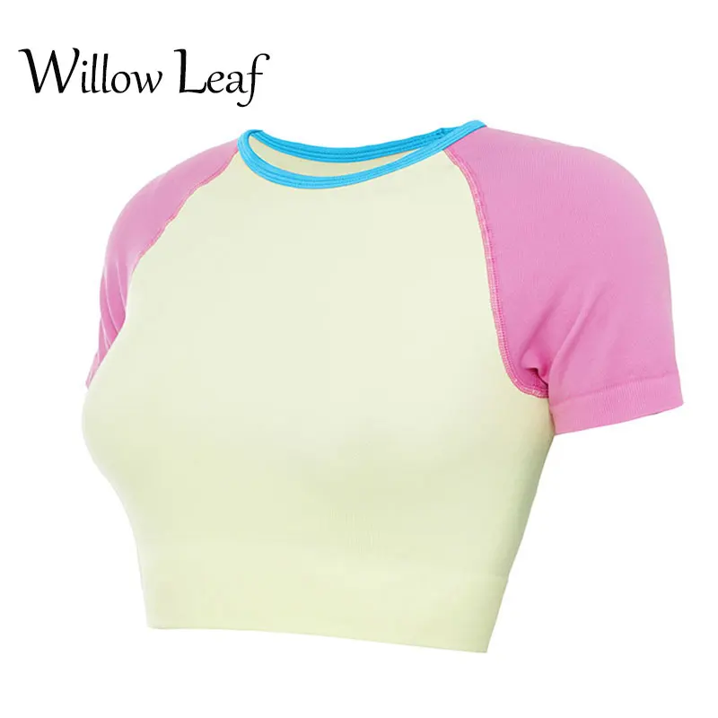

Willow Leaf 2021 Women's Yoga Shirts Slim Fit Running Fitness T-Shirts Seamless Short Crop Workout Tops Female Gym Sport Cycling