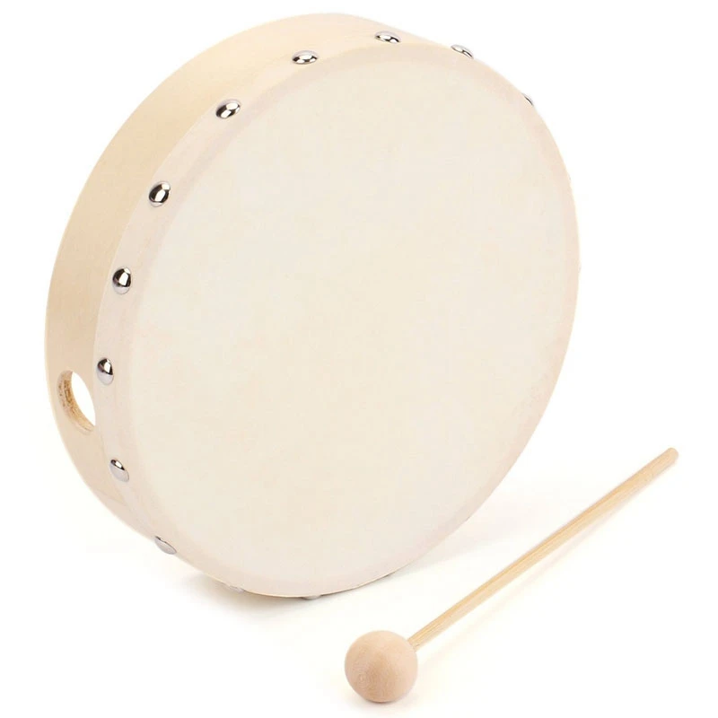 Портативный Деревянный овчины Тамбурин барабан с голень ударных Музыкальная