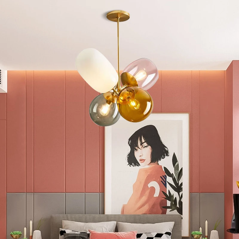 

Nordic glass pendant light LED macaron lamp Lovely Children Room Bedroom Dining Room Hanging Lamps boys room Chandelier Lighting