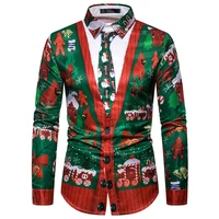 2021 autumn winter new christmas tree fake two tie printing fashion mens long sleeve shirt