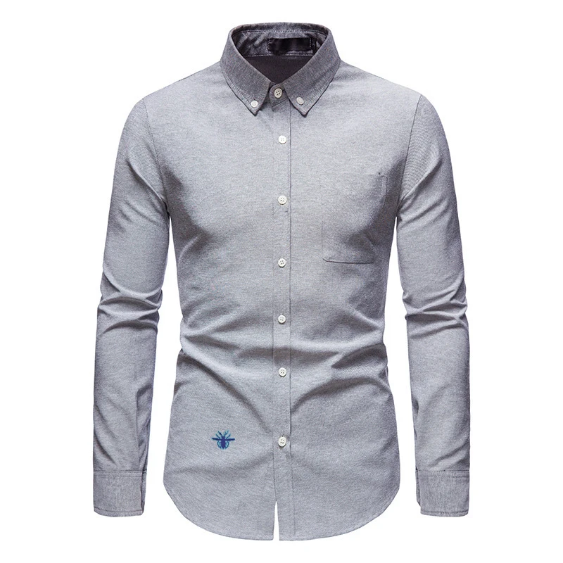 

Mens Classic Luxury Spider Embroidery Shirts Button Up Casual Blouse Tops Covered Business Standard-fit Long Sleeve Shirts