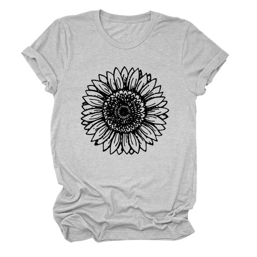 

Chrysanthemum Print T-shirts Women Summer Aesthetic Clothes Harajuku Short Sleeve Shirts for Women Loose Ladies Top