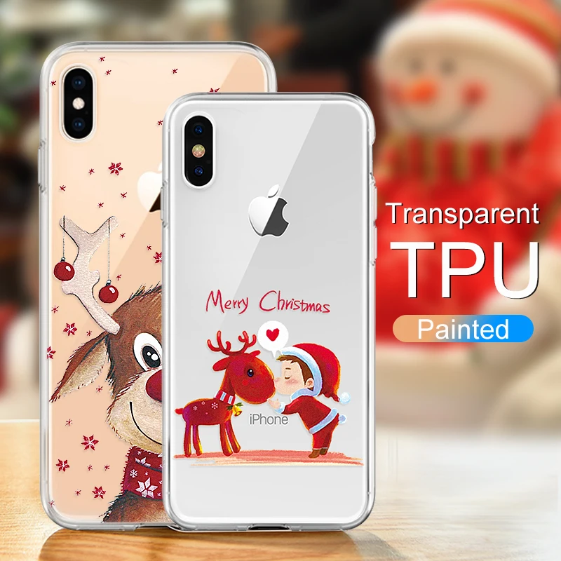 Мультяшный Рождественский чехол с рисунком Стильный мягкий для iPhone XS Max 6 7 8 6S 6s Plus