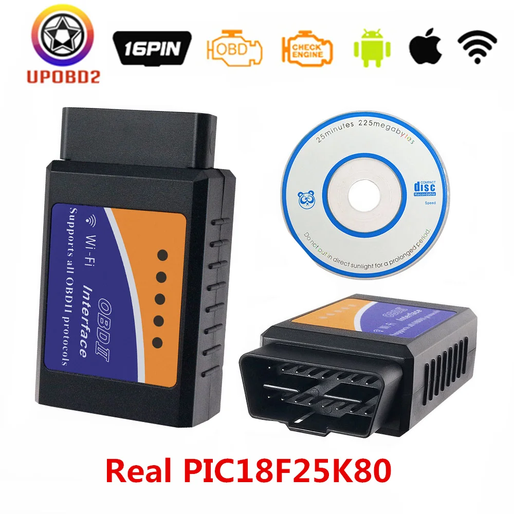 Автомобильный диагностический инструмент ELM327 V1.5 WIFI PIC18F25K80 OBD2 ELM 327 для Android/IOS iPhone